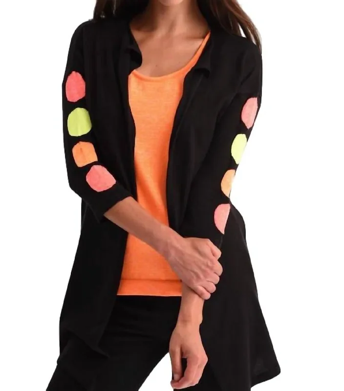 Plus Size Women's Fit - and - Flare Sweater Dresses with Ruffled HemPolkadot 3/4 Sleeve Cardigan In Black/neon Plus Size Women's Fit - and - Flare Sweater Dresses with Ruffled HemPolkadot 3/4 Sleeve Cardigan In Black/neon
