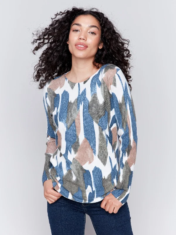 Plus Size Women's Oversized Chunky Knit SweatersPrinted Plush Knit Sweater - Moss
