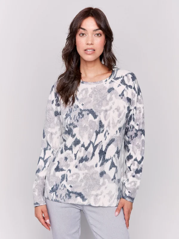 Plus Size Women's Oversized Chunky Knit SweatersReversible Printed Crew Neck Sweater - Black Plus Size Women's Oversized Chunky Knit SweatersReversible Printed Crew Neck Sweater - Black