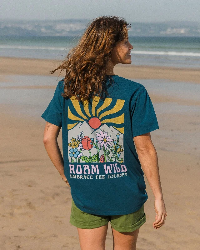 Crew Neck Women T Shirt with a Timeless DesignRoam Wild Recycled T-Shirt - Tidal Blue Crew Neck Women T Shirt with a Timeless DesignRoam Wild Recycled T-Shirt - Tidal Blue