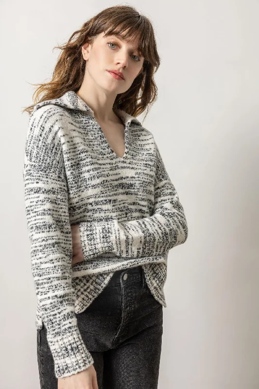 Plus Size Women's Embroidered Sweaters in Ethnic StylesSailor Collar Sweater in Black Space Dye Plus Size Women's Embroidered Sweaters in Ethnic StylesSailor Collar Sweater in Black Space Dye