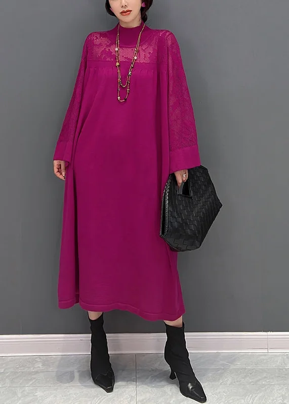 A - Line Women's Merino Wool Sweater Dresses in Classic StylesSexy Purple Turtleneck Patchwork Knit Maxi Dress Fall A - Line Women's Merino Wool Sweater Dresses in Classic StylesSexy Purple Turtleneck Patchwork Knit Maxi Dress Fall
