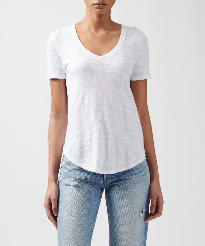 Sleeveless Women T Shirt for Summer ComfortSlub Jersey Classic V-Neck Tee - White