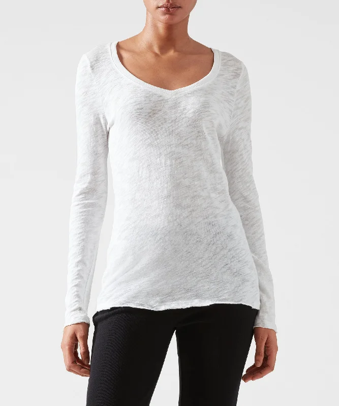Tie - Dye Women T Shirt with a Bohemian VibeSlub Jersey Long Sleeve V-Neck Tee - White Tie - Dye Women T Shirt with a Bohemian VibeSlub Jersey Long Sleeve V-Neck Tee - White