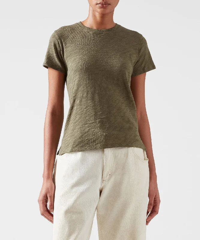 Ringer T Shirt Women with Retro - Inspired StripesSlub Jersey Schoolboy Crew Neck Tee - Army Ringer T Shirt Women with Retro - Inspired StripesSlub Jersey Schoolboy Crew Neck Tee - Army