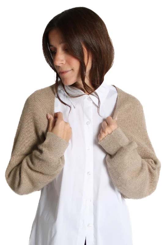 Boat Neck Women's Merino Wool Sweaters in Neutral ShadesTaupe Knit Bolero