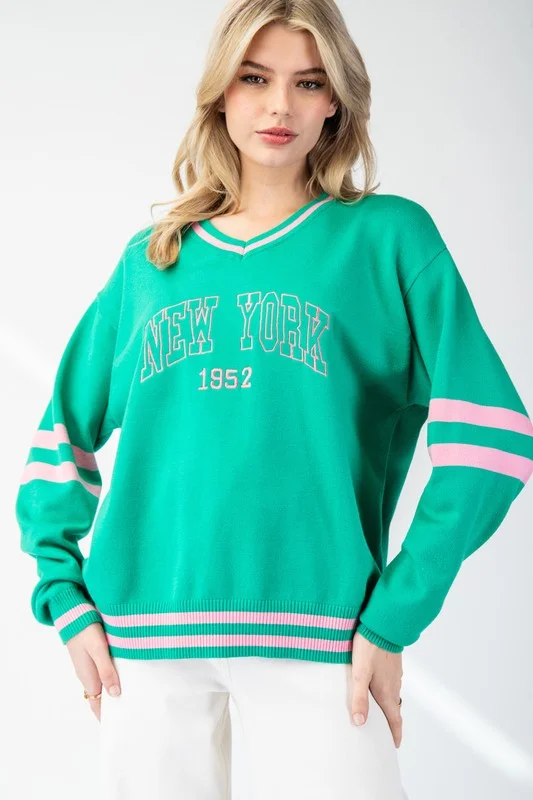 Plus Size Women's Ruffled Hem Sweaters in Floral PrintsVarsity NY Sweater