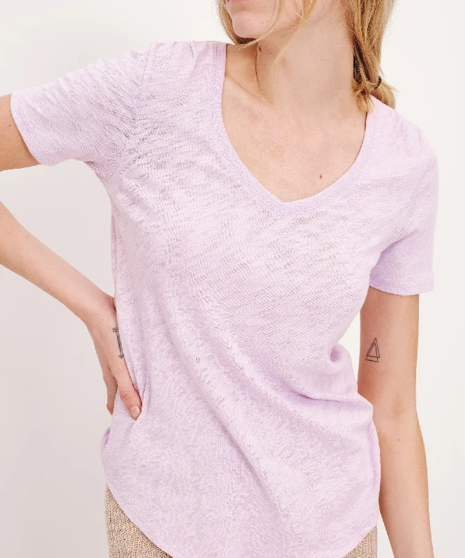 Plus Size Women T Shirt for a Comfortable and Flattering FitSlub Jersey Classic Short Sleeve V-Neck Tee - Violet Breeze Plus Size Women T Shirt for a Comfortable and Flattering FitSlub Jersey Classic Short Sleeve V-Neck Tee - Violet Breeze