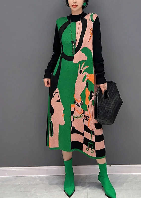Longline Women's Mohair Sweater Dresses in a Loose FitVogue Green O-Neck Print Knit Maxi Dress Fall Longline Women's Mohair Sweater Dresses in a Loose FitVogue Green O-Neck Print Knit Maxi Dress Fall