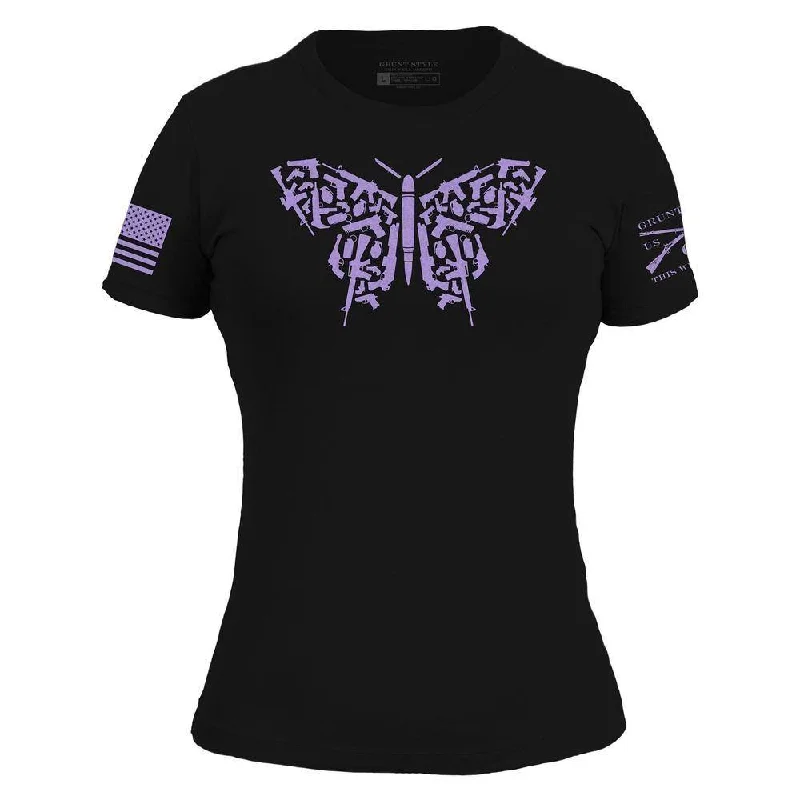 Floral Print Women T Shirt for a Feminine TouchWomen's 2A Butterfly Slim Fit T-Shirt - Black Floral Print Women T Shirt for a Feminine TouchWomen's 2A Butterfly Slim Fit T-Shirt - Black