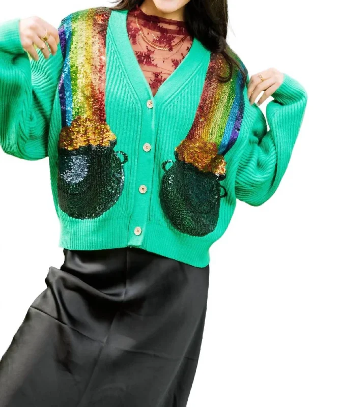 V - Neck Women's Ribbed Sweater Dresses with Belt for a Defined WaistWomen's Cardigan In Green Pot Of Gold V - Neck Women's Ribbed Sweater Dresses with Belt for a Defined WaistWomen's Cardigan In Green Pot Of Gold