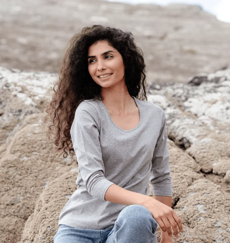 Organic Cotton Women T Shirt for Eco - Conscious WearersWomen's Grey 3/4 Sleeve Top