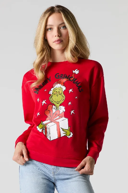 Women's hoodie with a kangaroo pocket and a pom - pom drawstring for added charmMerry Grinchmas Present Graphic Fleece Christmas Sweatshirt Women's hoodie with a kangaroo pocket and a pom - pom drawstring for added charmMerry Grinchmas Present Graphic Fleece Christmas Sweatshirt