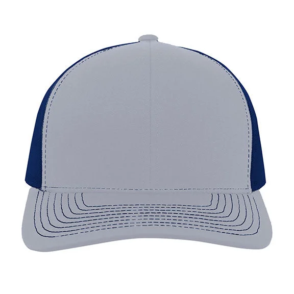 Women's hoodie with a kangaroo pocket and a pom - pom drawstring for added charm104S - Pacific Headwear Contrast Stitch Trucker Snapback Hat | Heather Grey/Royal