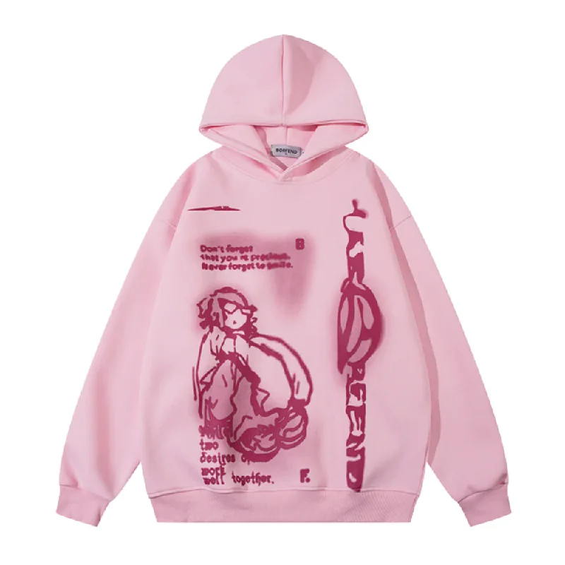 Women's hoodie with a kangaroo pocket and a pom - pom drawstring for added charmAG Cartoon Boy Print Hoodie Women's hoodie with a kangaroo pocket and a pom - pom drawstring for added charmAG Cartoon Boy Print Hoodie