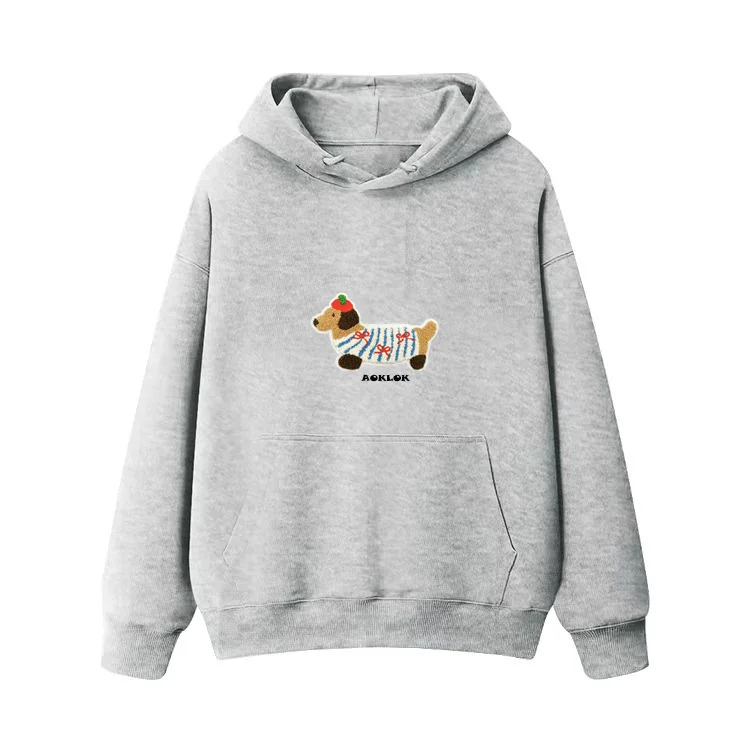 Women's cropped sweatshirt with a lace - trimmed hem for a romantic lookAG Cartoon Embroidery Dog Hoodie Women's cropped sweatshirt with a lace - trimmed hem for a romantic lookAG Cartoon Embroidery Dog Hoodie