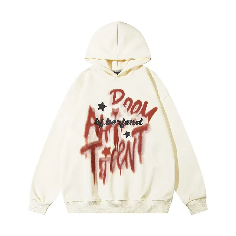 Women's hoodie with a kangaroo pocket and a pom - pom drawstring for added charmAG American Retro Letters Stars Hoodie Women's hoodie with a kangaroo pocket and a pom - pom drawstring for added charmAG American Retro Letters Stars Hoodie