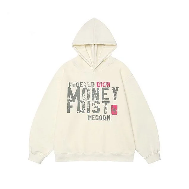Women's hoodie with a kangaroo pocket and a pom - pom drawstring for added charmAG American Retro Street Letter Style Hoodie Women's hoodie with a kangaroo pocket and a pom - pom drawstring for added charmAG American Retro Street Letter Style Hoodie