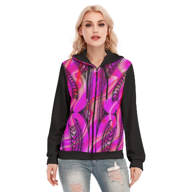 Women's fleece - lined hoodie with thumbholes for warmth in winterAll-Over Print Women's Hoodie With Zipper