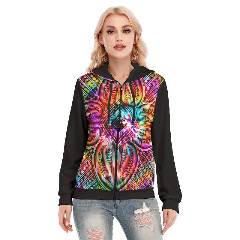 Women's cropped sweatshirt with a lace - trimmed hem for a romantic lookAll-Over Print Women's Hoodie With Zipper Women's cropped sweatshirt with a lace - trimmed hem for a romantic lookAll-Over Print Women's Hoodie With Zipper