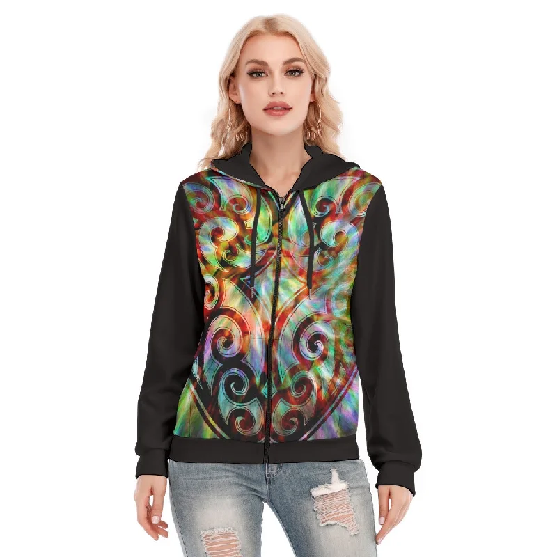 Women's tie - dye hoodie in bright colors for a retro and eye - catching styleAll-Over Print Women's Hoodie With Zipper Women's tie - dye hoodie in bright colors for a retro and eye - catching styleAll-Over Print Women's Hoodie With Zipper