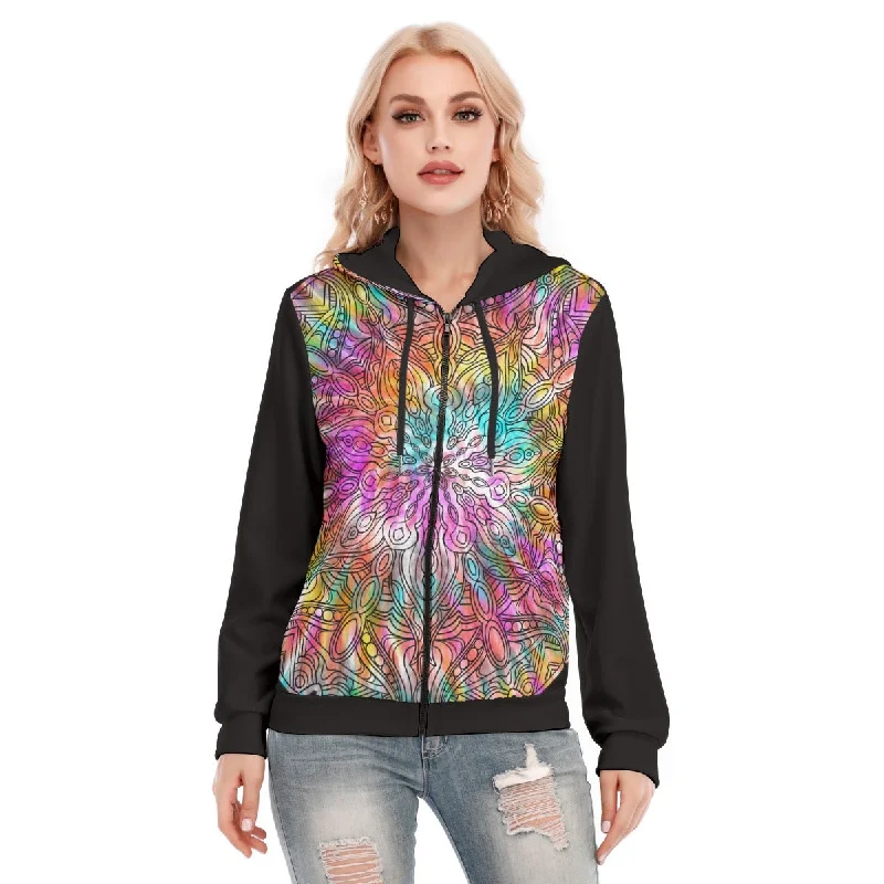 Women's tie - front hoodie in a lightweight fabric for summer layeringAll-Over Print Women's Hoodie With Zipper Women's tie - front hoodie in a lightweight fabric for summer layeringAll-Over Print Women's Hoodie With Zipper
