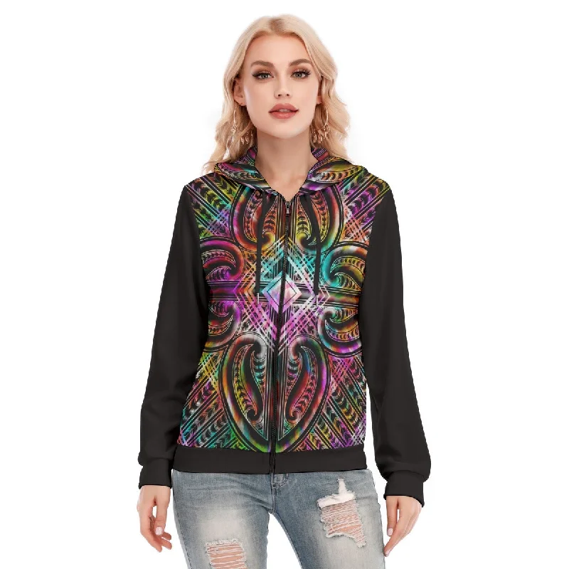 Women's graphic - printed sweatshirt featuring floral patterns for a feminine touchAll-Over Print Women's Hoodie With Zipper Women's graphic - printed sweatshirt featuring floral patterns for a feminine touchAll-Over Print Women's Hoodie With Zipper
