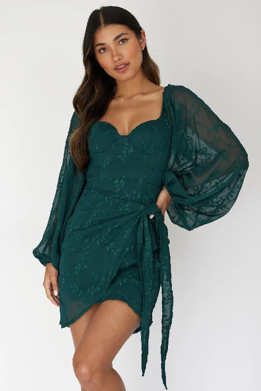 Shift Women Dress with a Simple and Classic Design for Everyday WearAphrodite Long Sleeve Embroidered Dress Forest Green