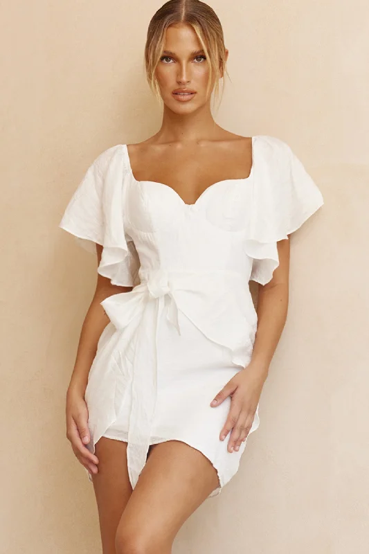 Plus Size Women Dress with a Flattering A - Line Cut for Comfort and StyleAphrodite Molded Bust Angel Sleeve Wrap Dress White