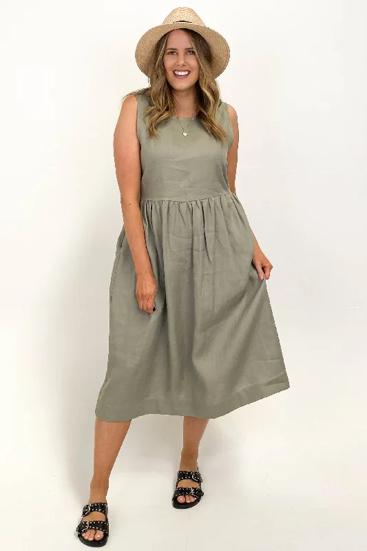 Mermaid - Style Women Dress with a Fitted Silhouette for Special OccasionsAS Colour Linen Dress Eucalyptus