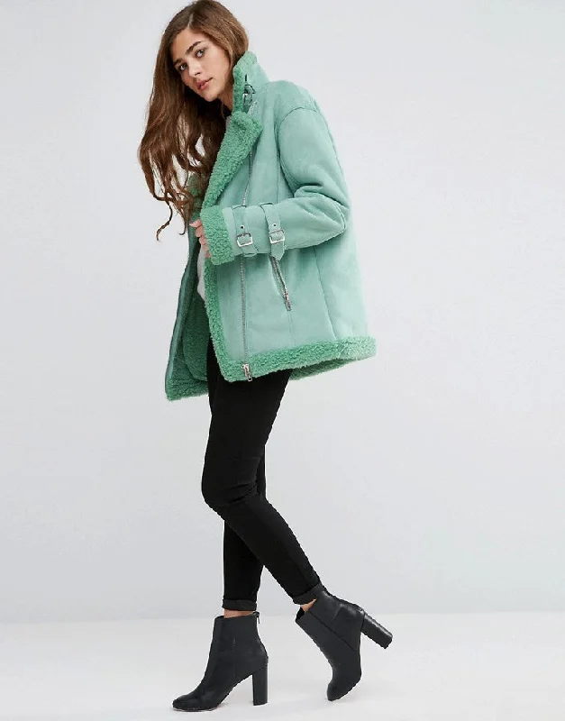 Women's cropped satin jackets in pastel shades for a glamorous evening outAviator Jacket in Faux Suede Women's cropped satin jackets in pastel shades for a glamorous evening outAviator Jacket in Faux Suede