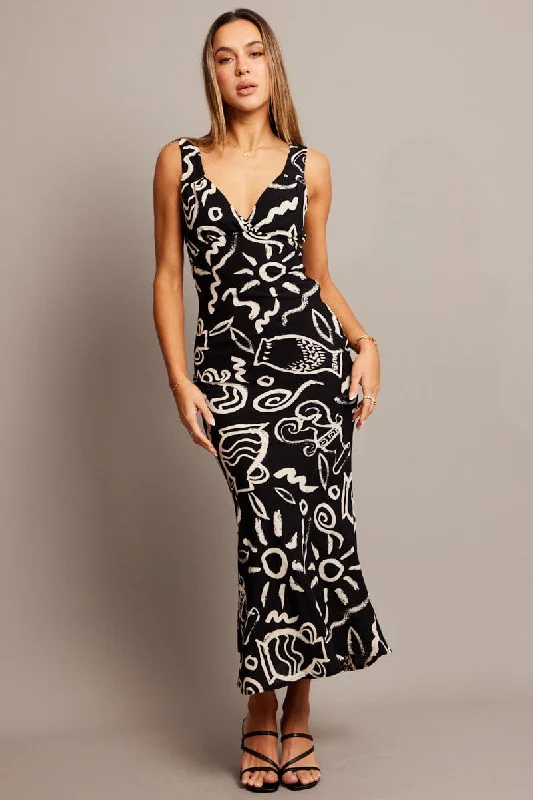 Halter Neck Women Dress to Show Off the Shoulders and NecklineBlack Abstract Slip Dress Maxi Halter Neck Women Dress to Show Off the Shoulders and NecklineBlack Abstract Slip Dress Maxi