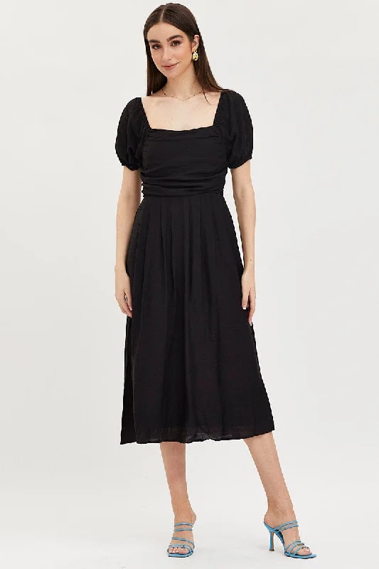 Backless Women Dress for a Sexy and Alluring Look at Evening EventsBlack Midi Dress Evening Square Neck