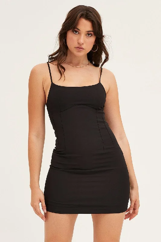 Wrap - Style Women Dress with Adjustable Fit for All Body TypesBlack Mini Dress Cotton Sateen