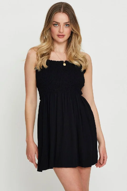 Strapless Women Dress with a Built - in Bra for Comfort and SupportBlack Mini Dress Sleeveless