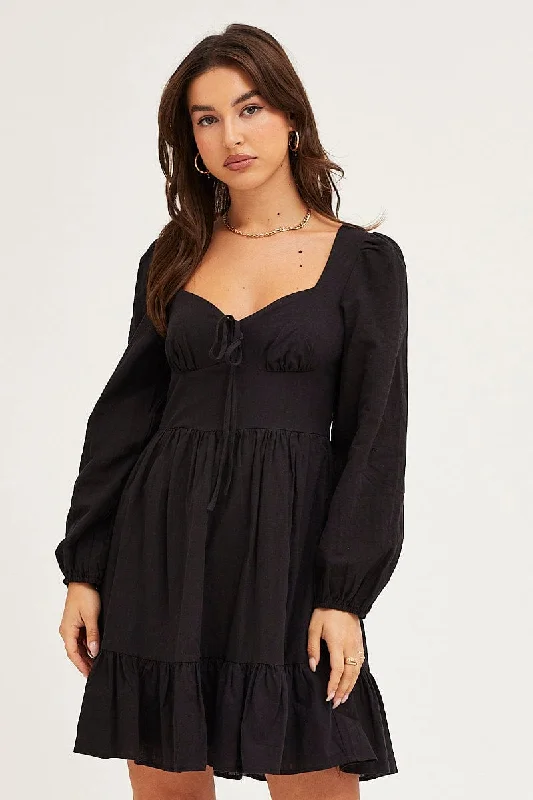 Backless Women Dress for a Sexy and Alluring Look at Evening EventsBlack Skater Dress Puff Sleeve Mini Backless Women Dress for a Sexy and Alluring Look at Evening EventsBlack Skater Dress Puff Sleeve Mini