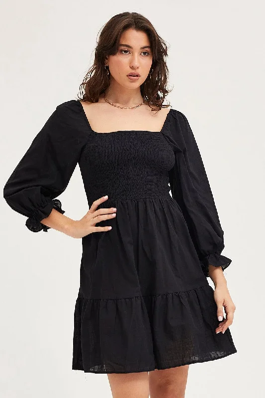 Ball Gown Women Dress with a Full Skirt for a Princess - like LookBlack Skater Dress Puff Sleeve Mini Ball Gown Women Dress with a Full Skirt for a Princess - like LookBlack Skater Dress Puff Sleeve Mini