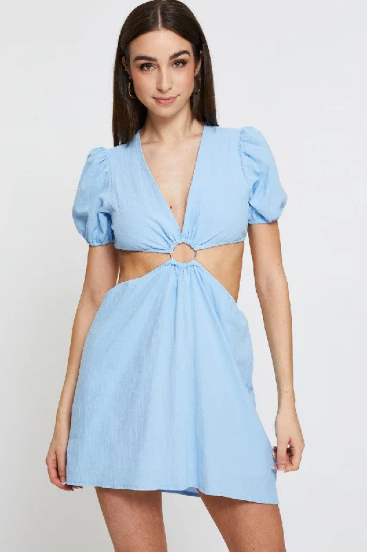 Strapless Women Dress with a Built - in Bra for Comfort and SupportBlue Mini Dress Short Sleeve Strapless Women Dress with a Built - in Bra for Comfort and SupportBlue Mini Dress Short Sleeve