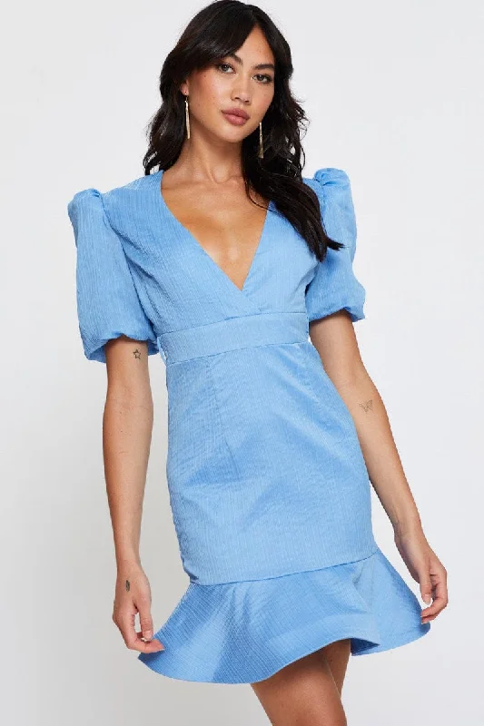 Backless Women Dress for a Sexy and Alluring Look at Evening EventsBlue Mini Dress V Neck