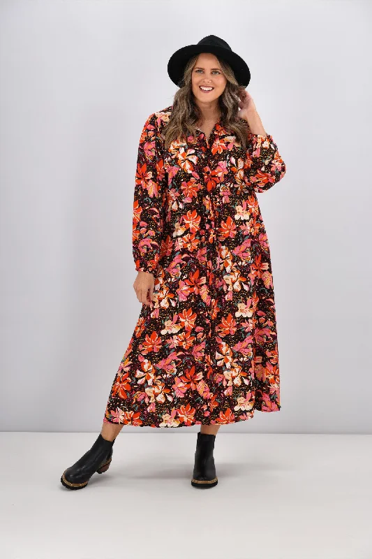 Printed Abstract Women Dress for a Modern and Artistic AppealBoho Australia Mosley Dress Black Multi Printed Abstract Women Dress for a Modern and Artistic AppealBoho Australia Mosley Dress Black Multi