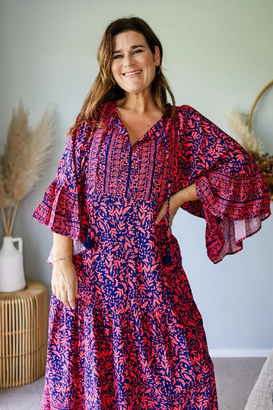 Little Black Women Dress with Sequins for a Glamorous Night OutBoho Australia Zane Maxi Dress Navy Red