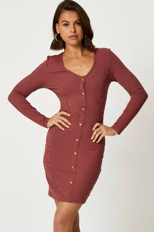 Empire Waist Women Dress to Accentuate the Bust and Conceal the WaistBrown Button Front Bodycon Dress Empire Waist Women Dress to Accentuate the Bust and Conceal the WaistBrown Button Front Bodycon Dress