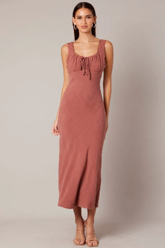 Sleeveless Women Dress in Bright Colors for Summer PartiesBrown Maxi Dress Sleeveless