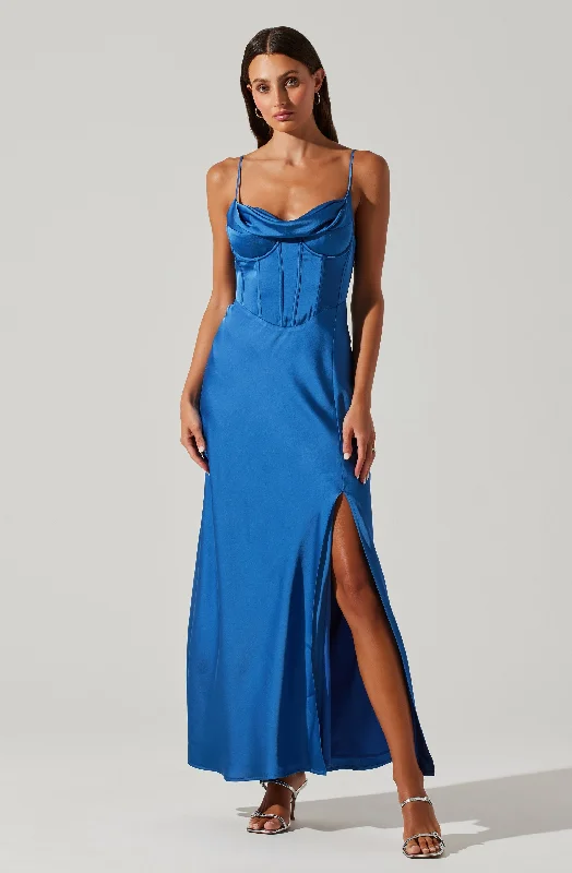 Empire Waist Women Dress to Accentuate the Bust and Conceal the WaistCannes Satin Bustier Maxi Dress