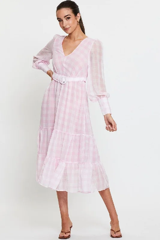 Empire Waist Women Dress to Accentuate the Bust and Conceal the WaistCheck Dress Long Sleeve Maxi