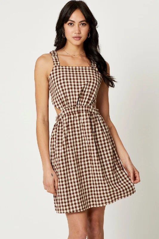 Halter Neck Women Dress to Show Off the Shoulders and NecklineCheck Mini Dress Sleeveless Evening