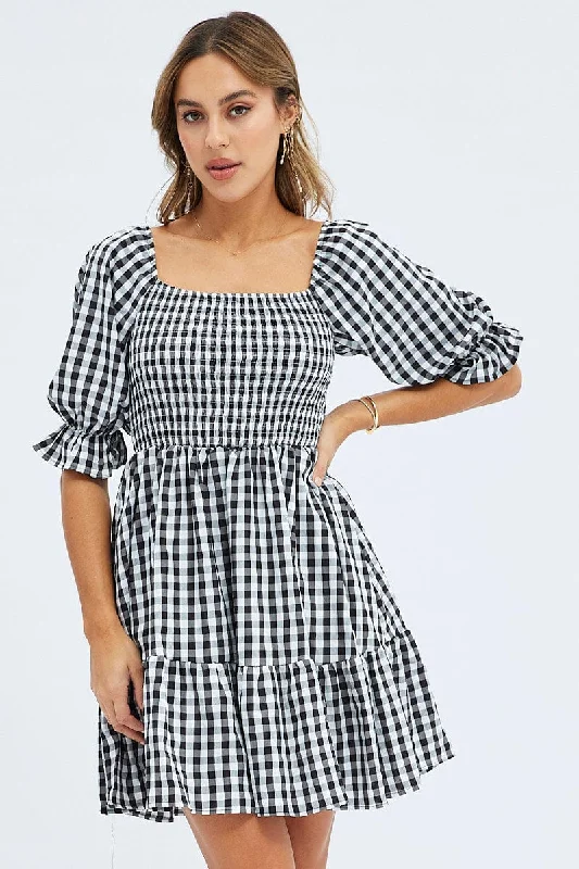 Lace - Embellished Women Dress for an Elegant and Sophisticated AppearanceCheck Mini Dress Square Neck