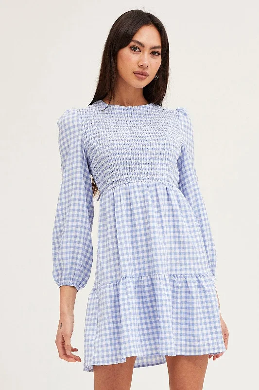 Sheath Women Dress with a Tailored Fit for a Professional LookCheck Shirred Bust Mini Dress Sheath Women Dress with a Tailored Fit for a Professional LookCheck Shirred Bust Mini Dress