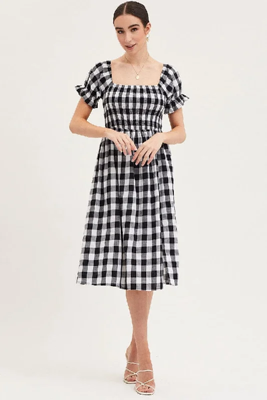 Little Black Women Dress with Sequins for a Glamorous Night OutCheck Shirred Dress Short Sleeve Midi Little Black Women Dress with Sequins for a Glamorous Night OutCheck Shirred Dress Short Sleeve Midi