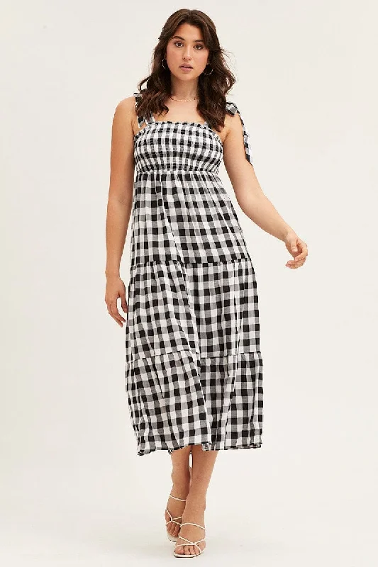 Wrap - Style Women Dress with Adjustable Fit for All Body TypesCheck Tied Shoulder Midi Dress Wrap - Style Women Dress with Adjustable Fit for All Body TypesCheck Tied Shoulder Midi Dress